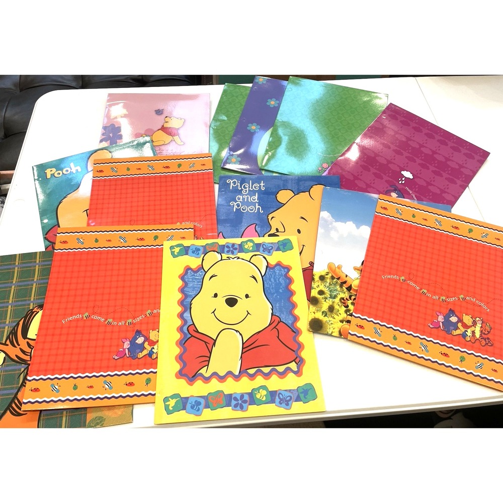 Vintage Pen Tab Disney Winnie The Pooh School Folder Lot of 13 Piglet Tigger Y2K